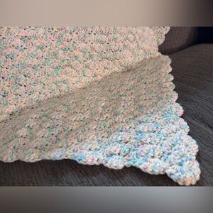 Pastel Square Crochet Baby Blanket – White, Pink & Blue – Gender Neutral, 29”